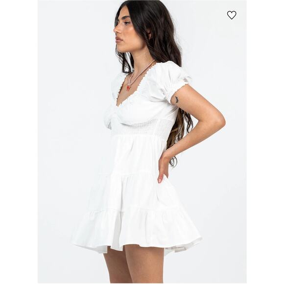 Princess Polly Daniela Mini Dress White smocked waist tiered puff short sleeve - Picture 2 of 9